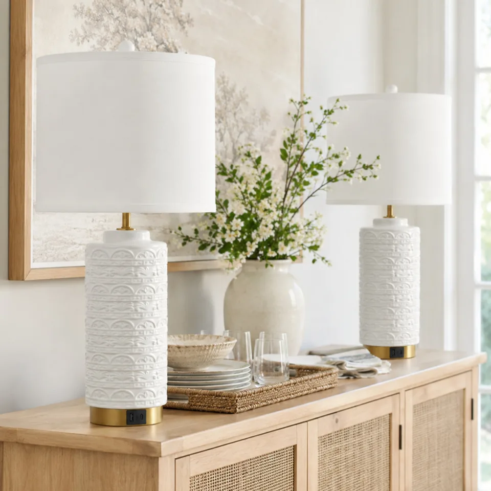 Set of 2 Living Room Lamps With Usb Charging Ports
