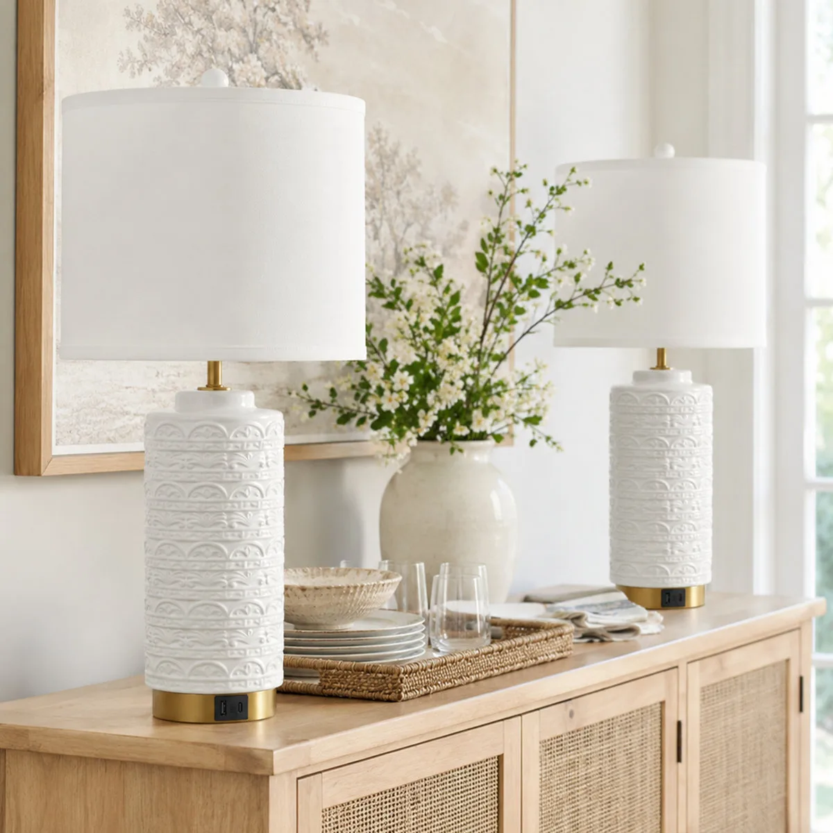 Set of 2 Living Room Lamps With Usb Charging Ports