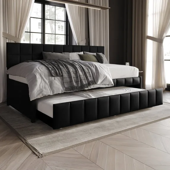 Modern Velvet Upholstered Twin Daybed with Trundle