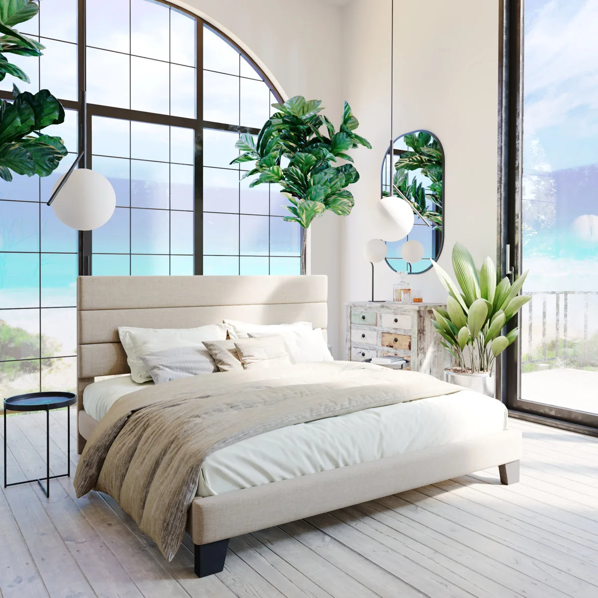 Platform Bed with Fabric Upholstered Headboard