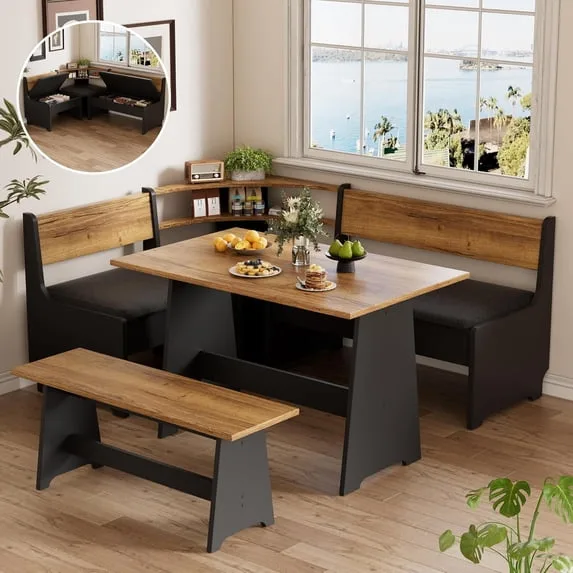 Farmhouse Breakfast Nook Dining Table Set