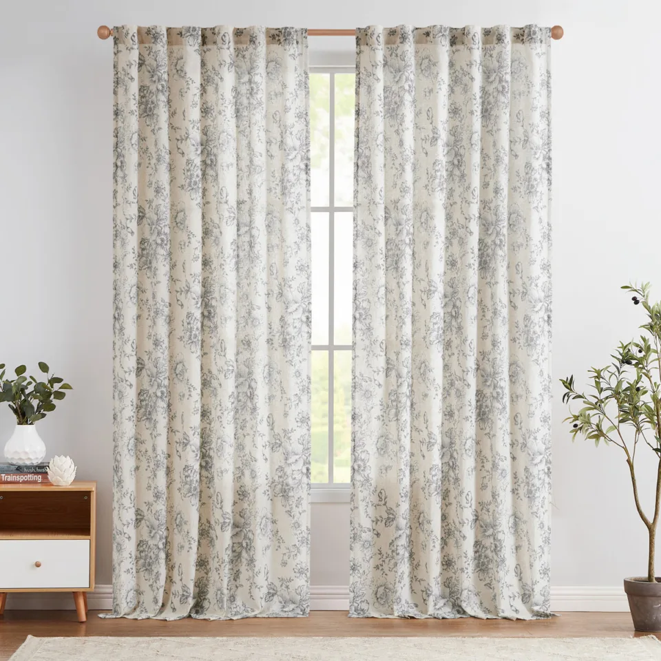 Linen Blend Semi Sheer Curtain Panel Pair (Set of 2)