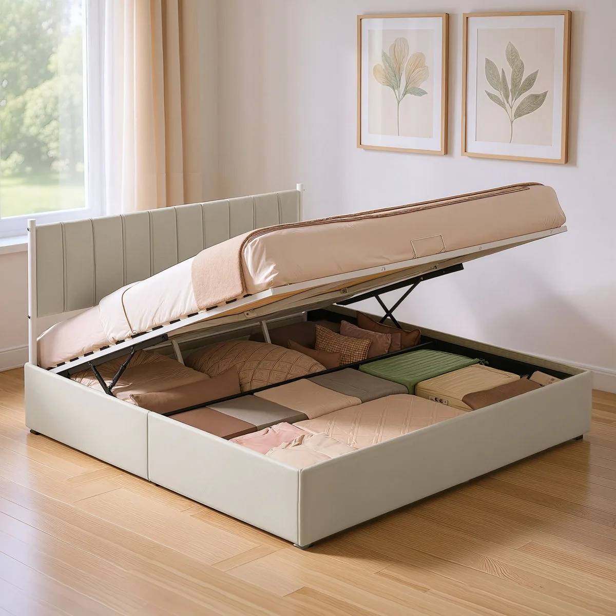 Hydraulic Lift Up Storage Upholstered Platform Bed