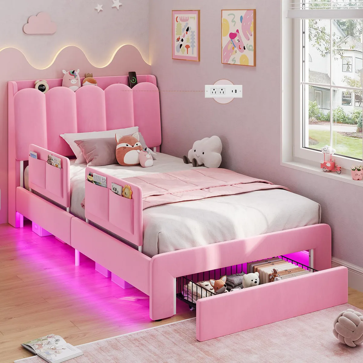 Pink Upholstered Platform Bed