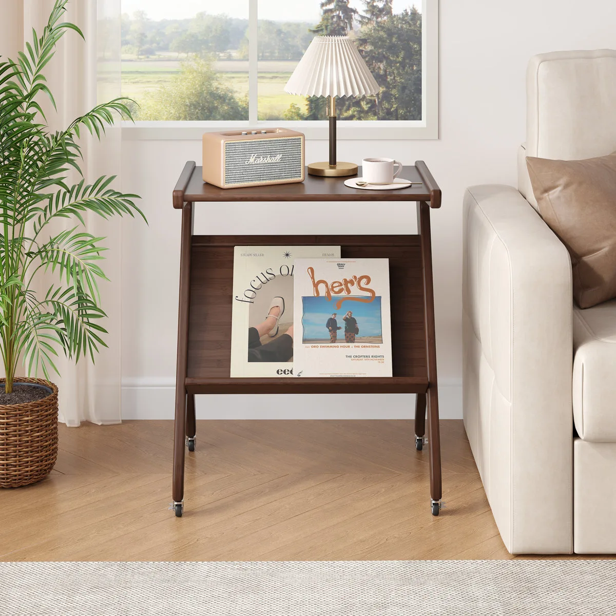 Wooden End Table With Wheels