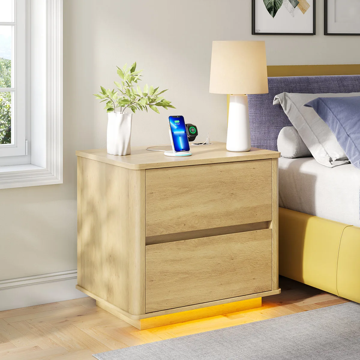 Minimalist Nightstand With 3-Color Sensor Light