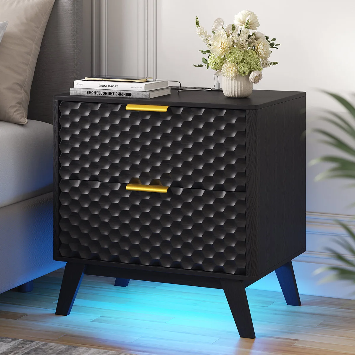 2-Drawer Nightstand With Built-In Outlets