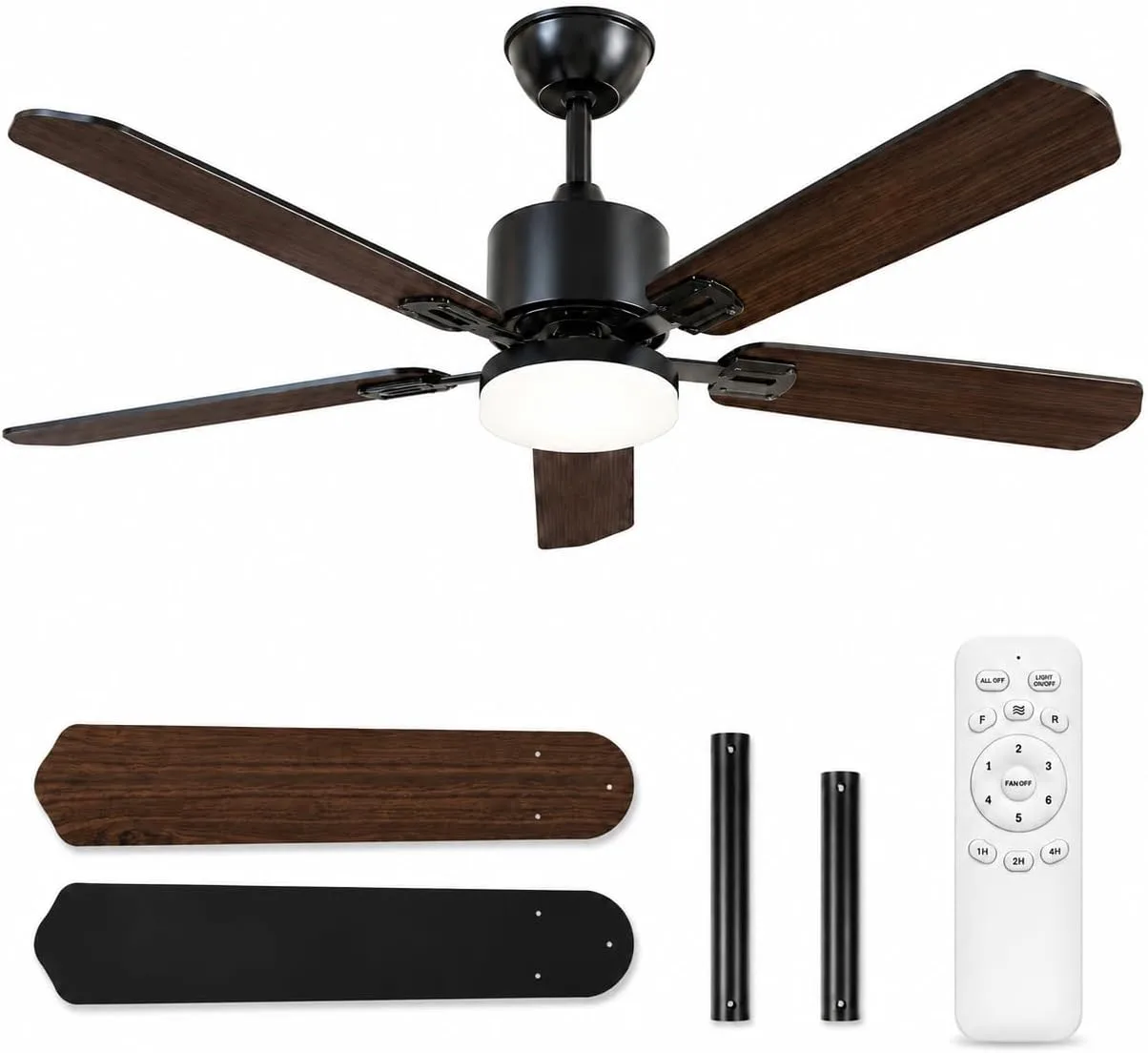 52 inch Ceiling Fans with Lights and Remote Control, Black