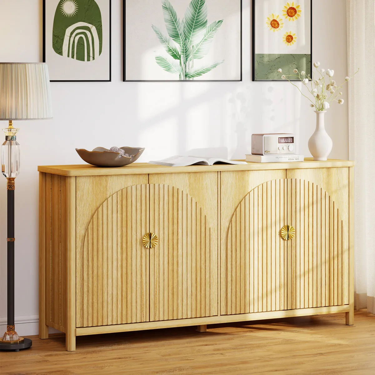 Farmhouse-style Wooden Sideboard with Adjustable Shelves