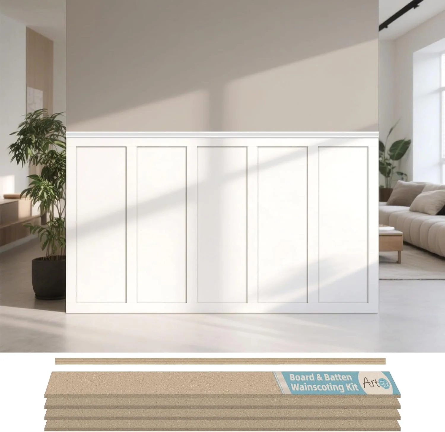 Premade Paintable Board and Batten Wainscoting Kit