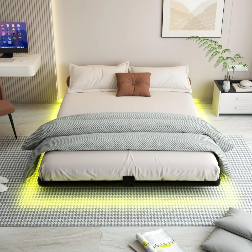 King Floating Bed Frame with LED Lights