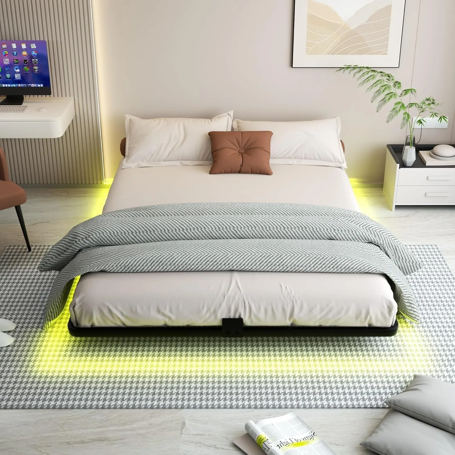 King Floating Bed Frame with LED Lights