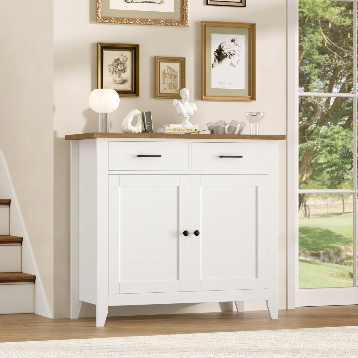 Wood Accent Cabinets With 2 Drawers & 2 Doors