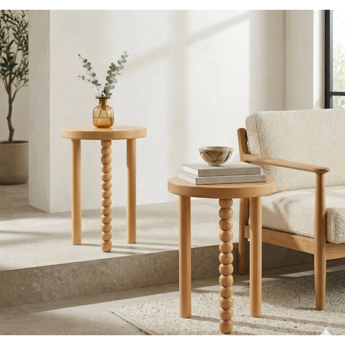 Round Wood Side Table Set