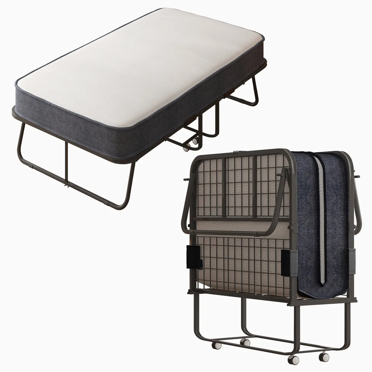 Folding Bed with 5″ Memory Foam Mattress & Lockable Wheels