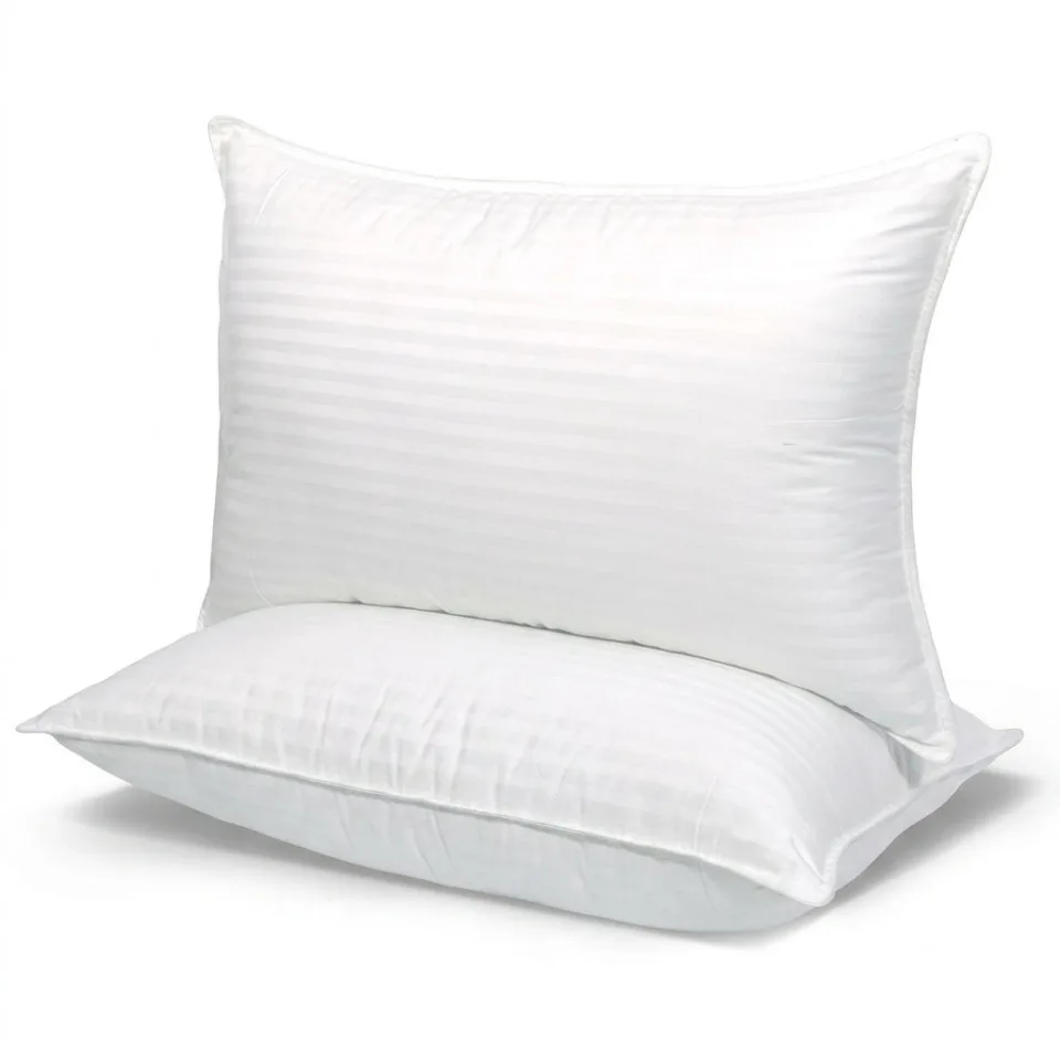 Luxury Cooling Down Alternative Queen bed Pillows with Plush Support Satin stripe Fiber bed Pillow (Set of 2)