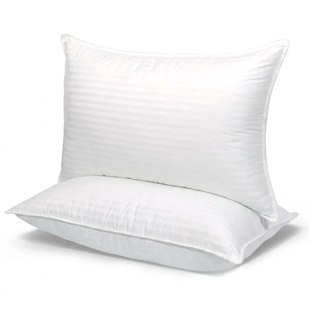 Luxury Cooling Down Alternative Queen bed Pillows with Plush Support Satin stripe Fiber bed Pillow (Set of 2)