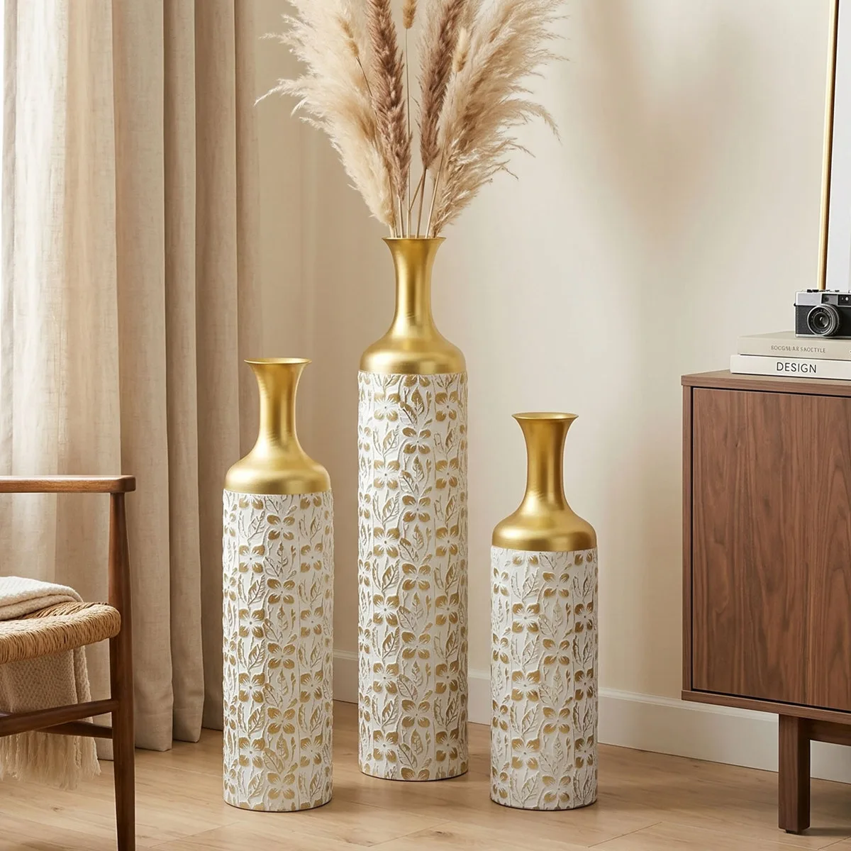 Set of 3 Metal Floor Vase