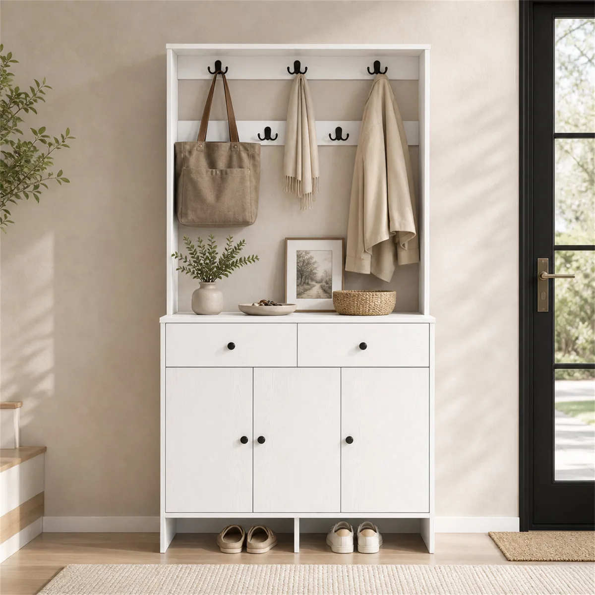 Modern Hall Tree With Shoe Storage And Coat Rack