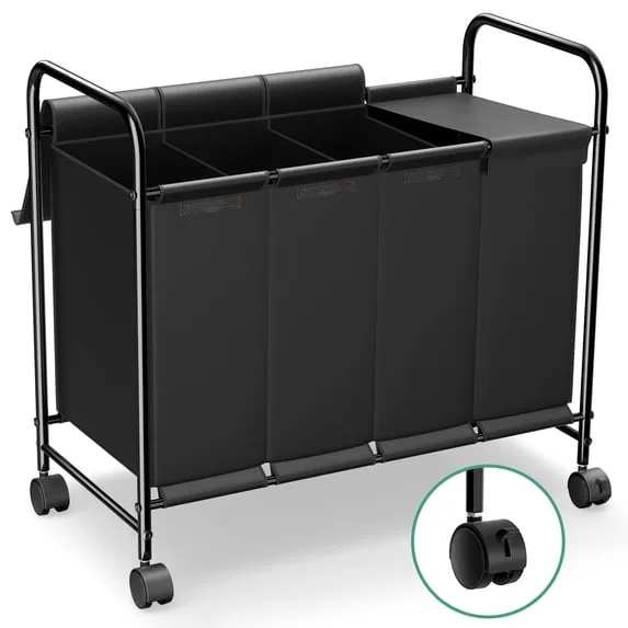 4 Section Laundry Hamper with Lid and Wheels