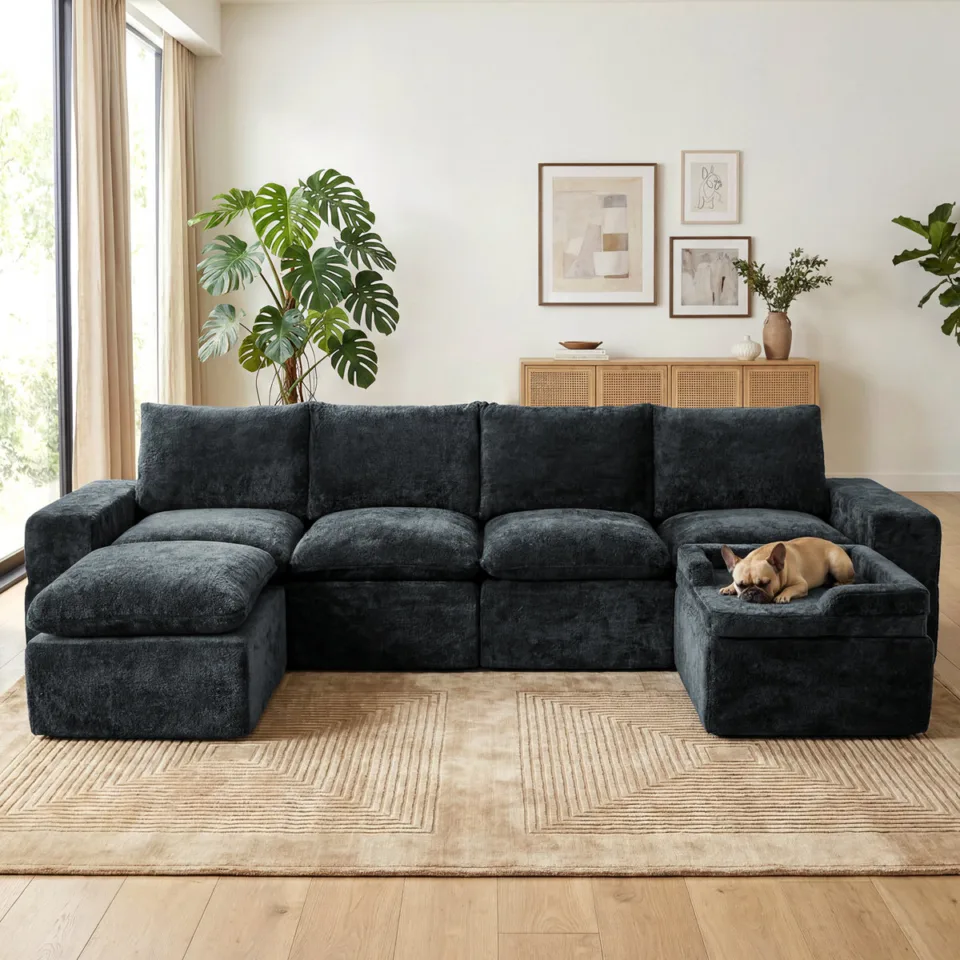Oversized Cloud Sectional Sofa with Dog Bed Ottoman