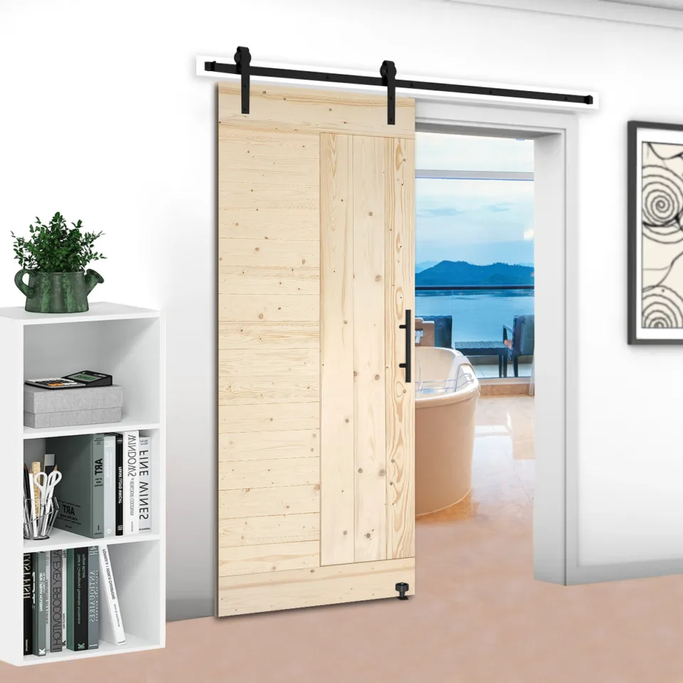 Paneled Wood/Metal Barn Door with Installation Hardware Kit