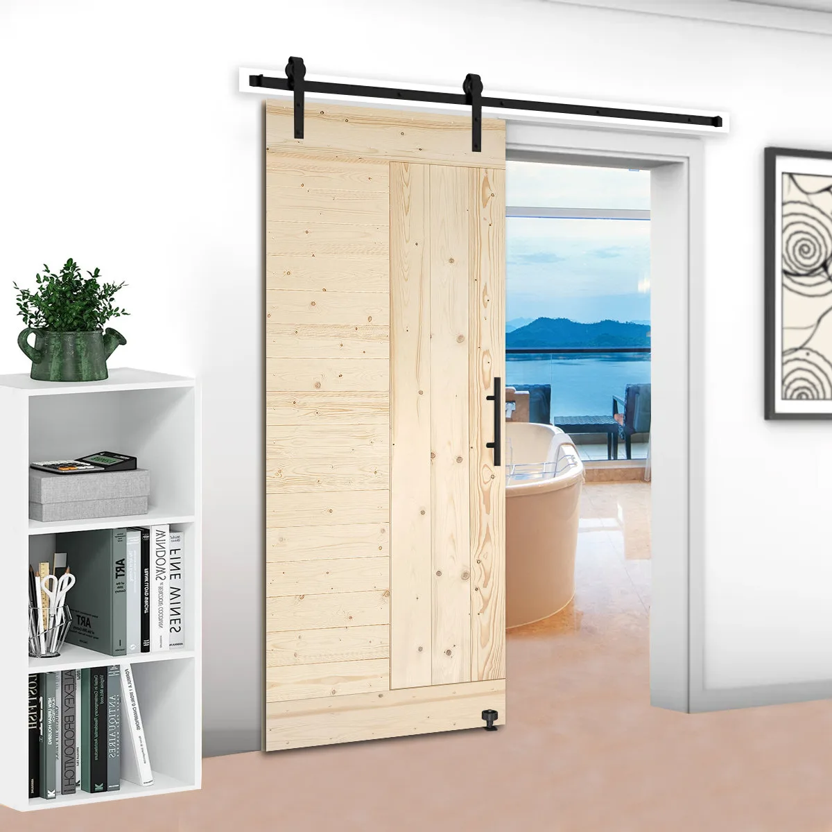 Paneled Wood/Metal Barn Door with Installation Hardware Kit