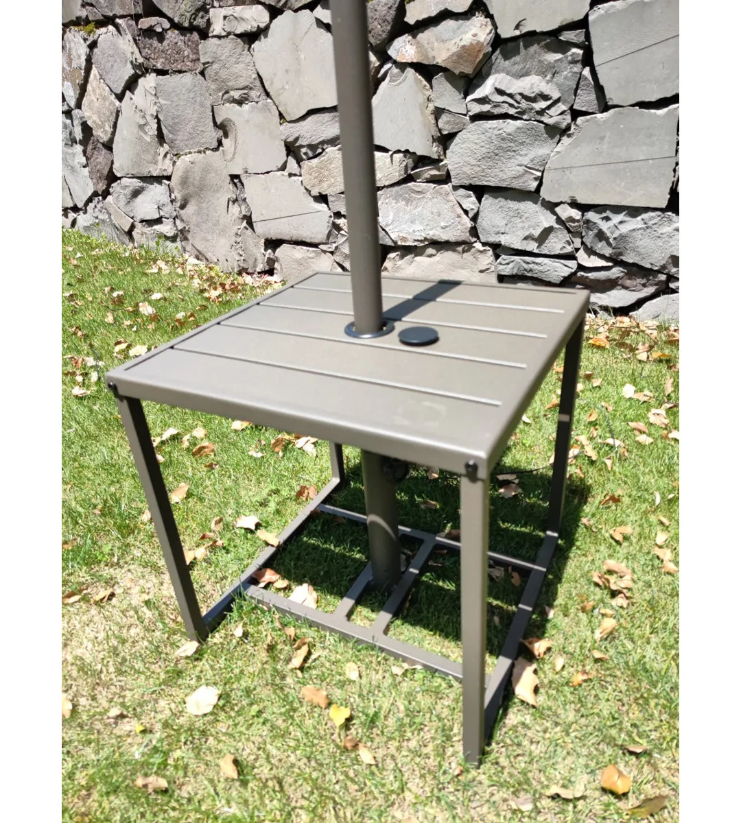 Square Metal Outdoor Side Table With Umbrella Hole