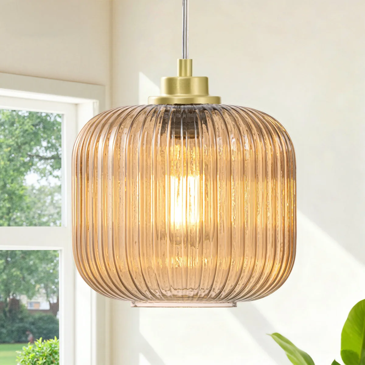 Single Pendant Light With Stained Glass Shade
