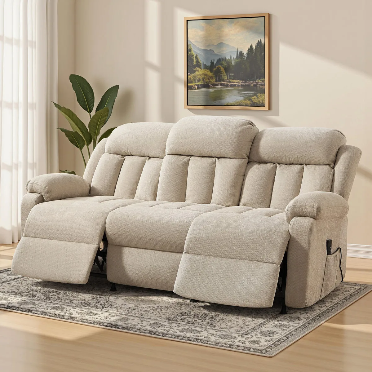 3-Seat Power Reclining Sofa With Remote Control
