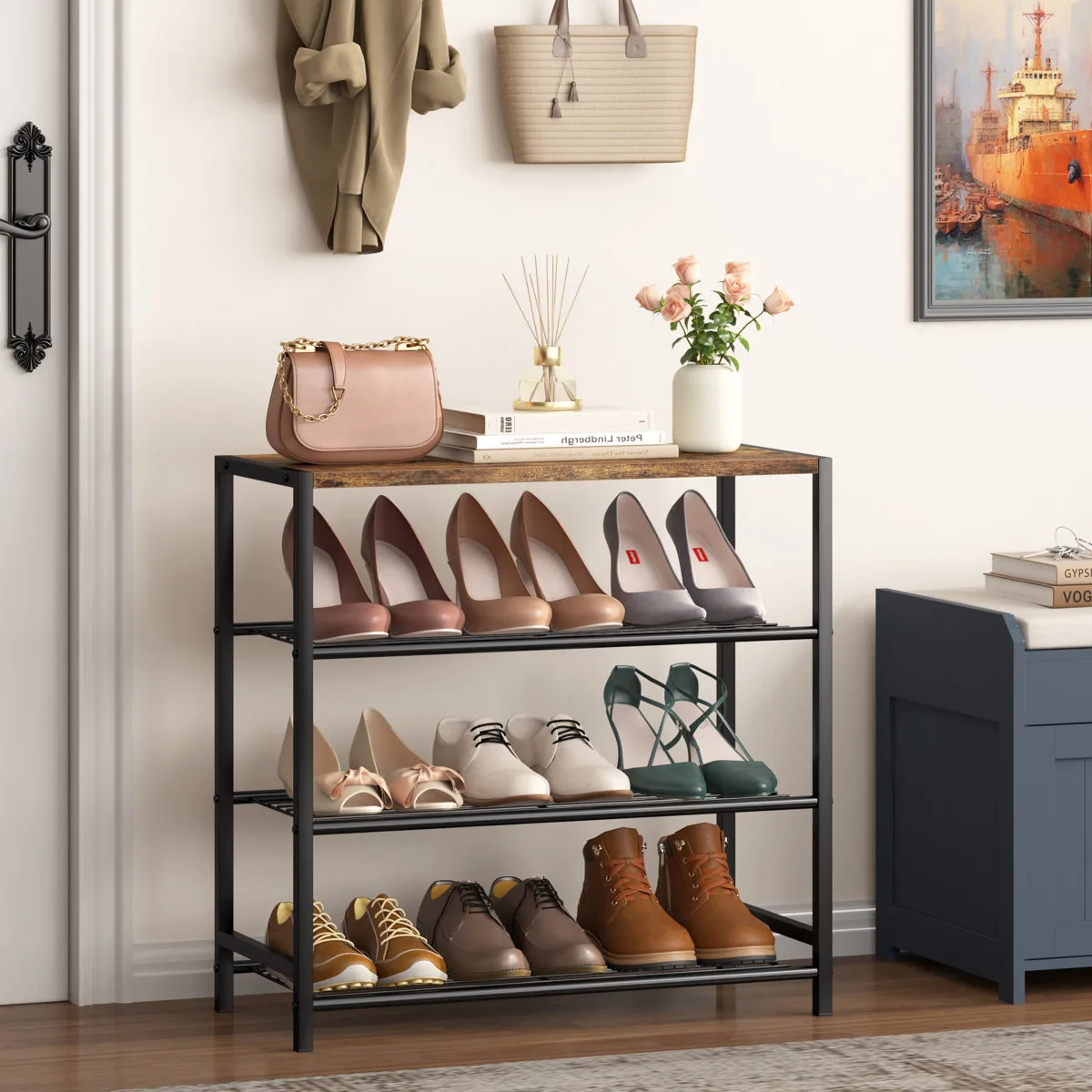 4 Tier Shoe Rack 9 Pair Shoe Storage for Closet Entryway