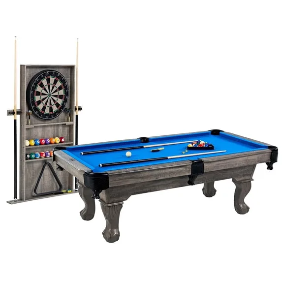 Billiards 7.5 ft Pool Table Set with Cue Rack & Dartboard
