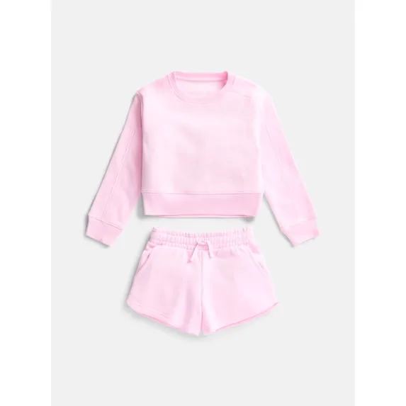 Girls Active Fleece Sweatshirt and Shorts Set