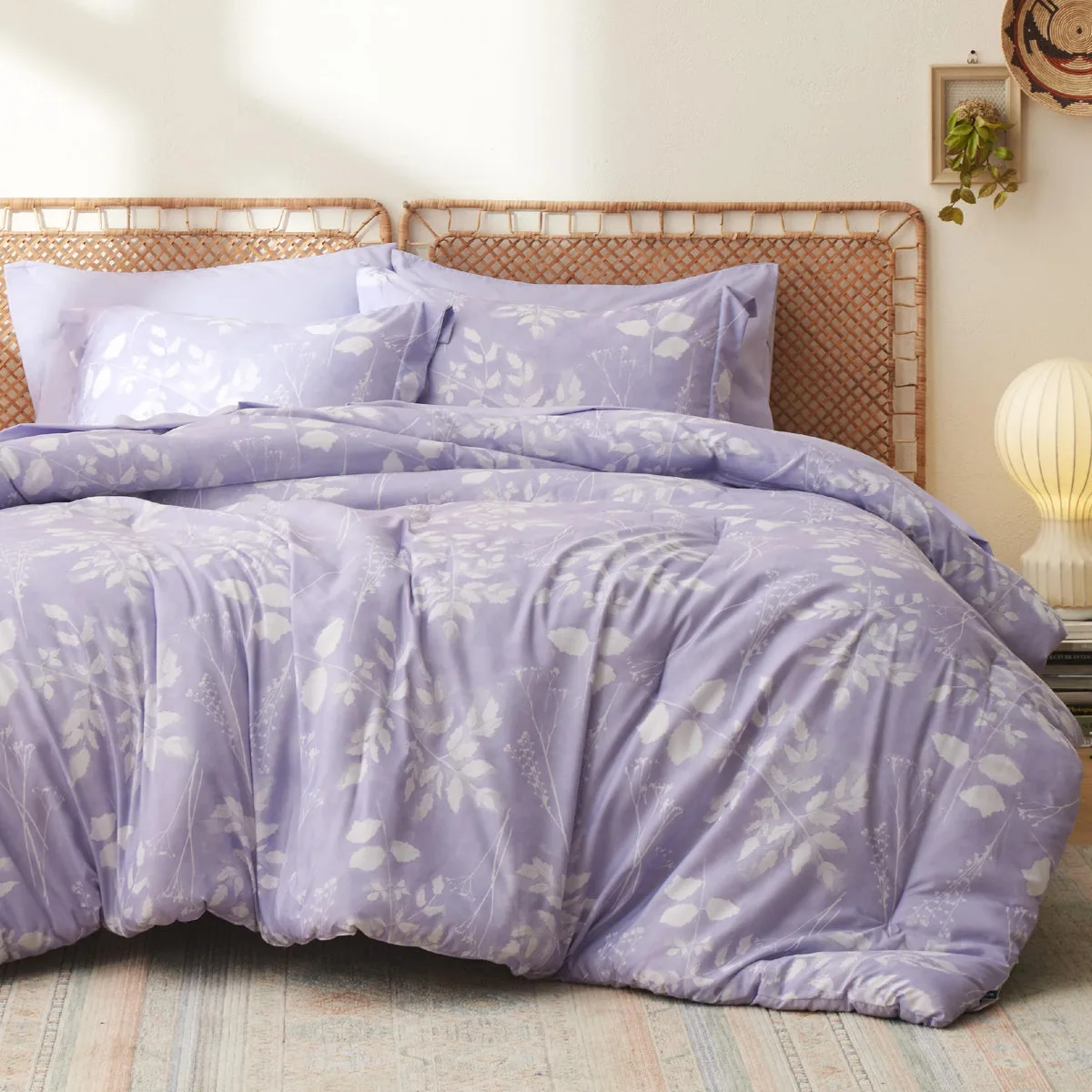 6-pc Floral & Plant Pattern Printed with Comforters, Sheets, Pillowcases & Shams