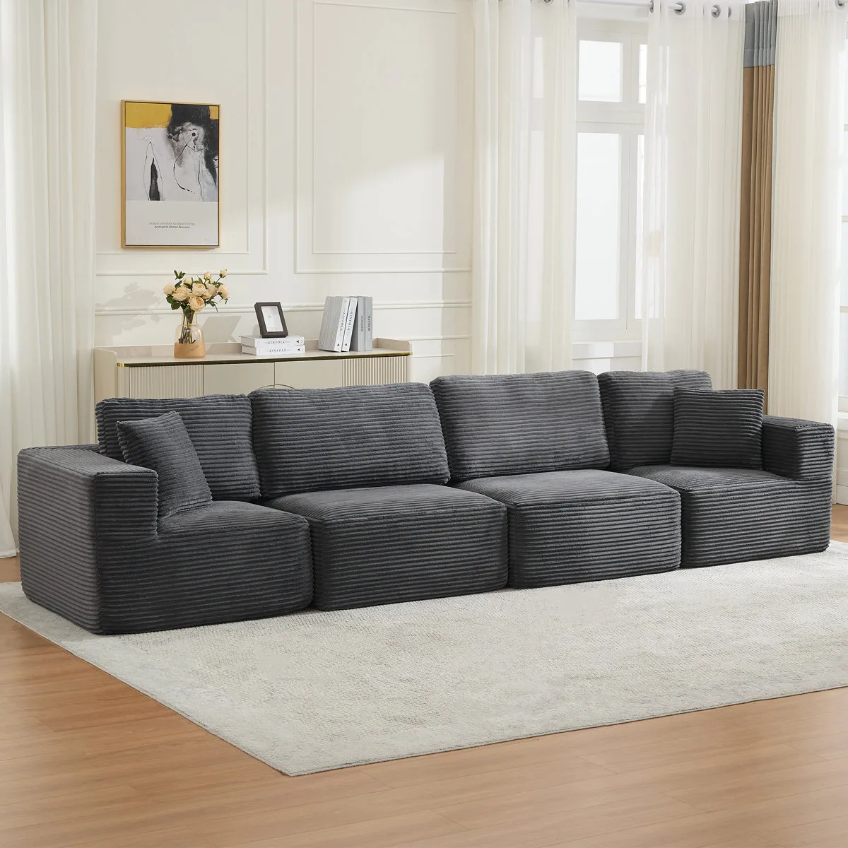 Corduroy Upholstered Sectional 4-Piece Modular Sofa Set