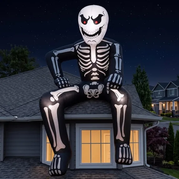 8.5 FT Halloween Inflatable Rooftop Skeleton with Built-in LED
