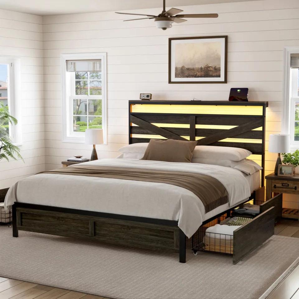 Bed Frame with 4 Drawers & Storage Headboard