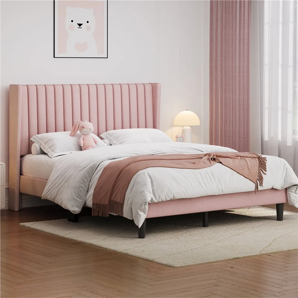 Pink Queen Upholstered Panel Bed